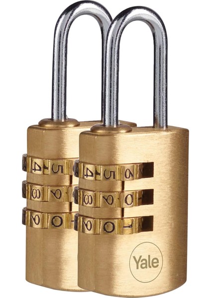 Y150B/22/120/2-22MM Şifreli Pirinç Asma Kilit 2'li Set - Koruma - Çelik Halka - 3 Haneli Şifre