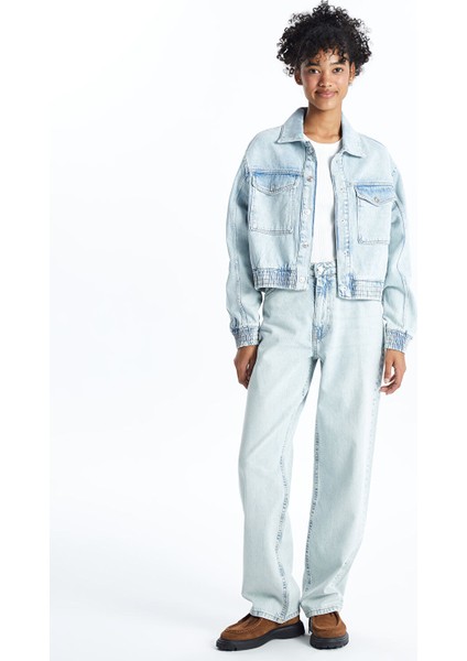 Yeni Sezon Gömlek Yaka Oversize Crop Kadın Jean Ceket fiyatları