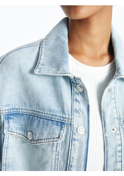 Yeni Sezon Gömlek Yaka Oversize Crop Kadın Jean Ceket modelleri