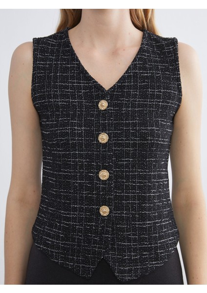 Yeni Sezon V Yaka Ekose Kadın Yelek modelleri