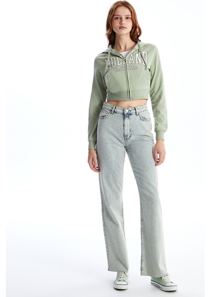 Yeni Sezon Kapüşonlu Baskılı Kadın Fermuarlı Sweatshirt fiyatları