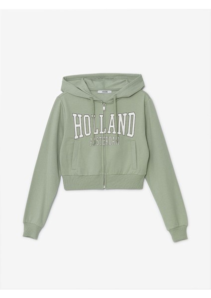 Yeni Sezon Kapüşonlu Baskılı Kadın Fermuarlı Sweatshirt indirimleri