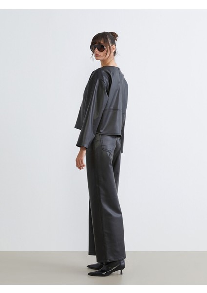 Yeni Sezon Loose Fit Kadın Deri Görünümlü Pantolon