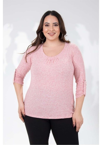 Kadın Büyük Beden Pembe Bluz