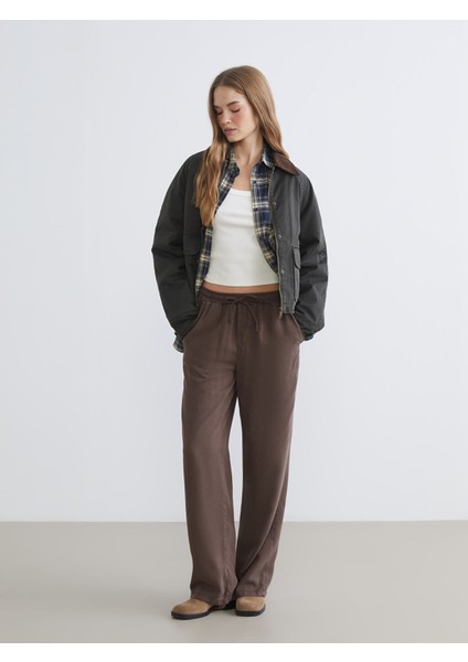 Yeni Sezon Beli Lastikli Geniş Paça Kadın Pantolon