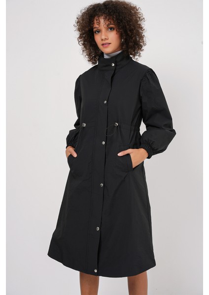 5939 Astarlı Uzun Trençkot - Siyah fiyatları