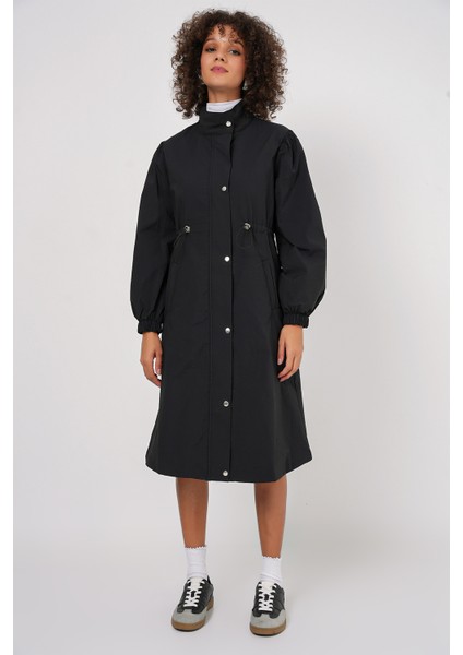 5939 Astarlı Uzun Trençkot - Siyah modelleri