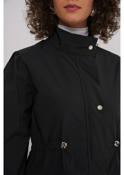 5939 Astarlı Uzun Trençkot - Siyah fırsatları