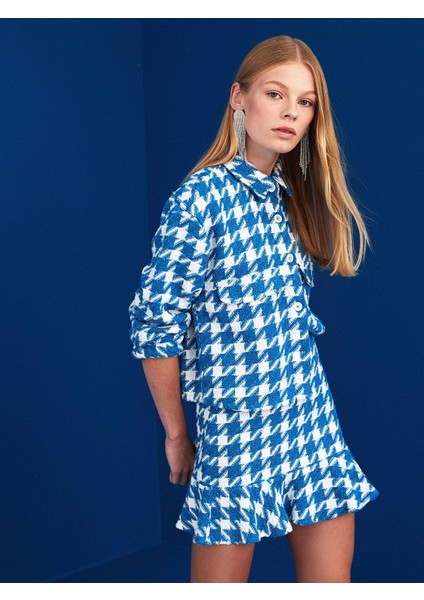 Yeni Sezon Beli Fermuarlı Desenli A Kesim Kadın Tüvit Etek modelleri