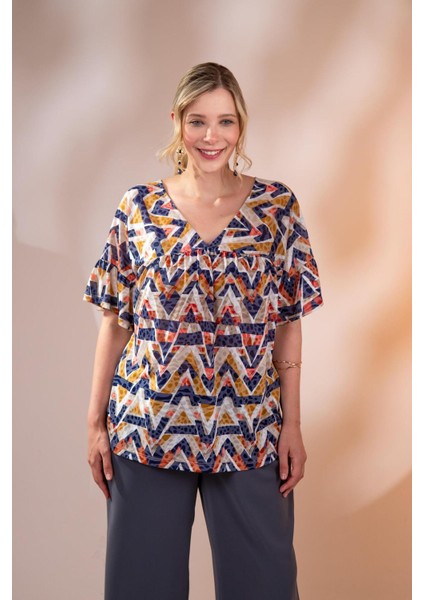 Kadın Büyük Beden V Yaka Bluz Lacivert fiyatları