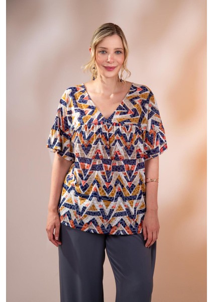 Kadın Büyük Beden V Yaka Bluz Lacivert fırsatları