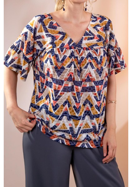 Kadın Büyük Beden V Yaka Bluz Lacivert indirimleri