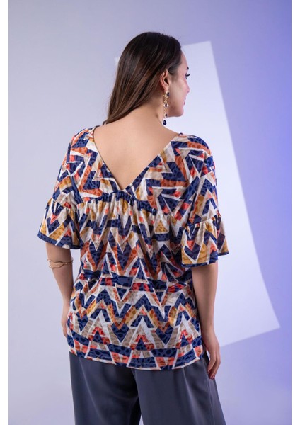 Kadın Büyük Beden V Yaka Bluz Lacivert
