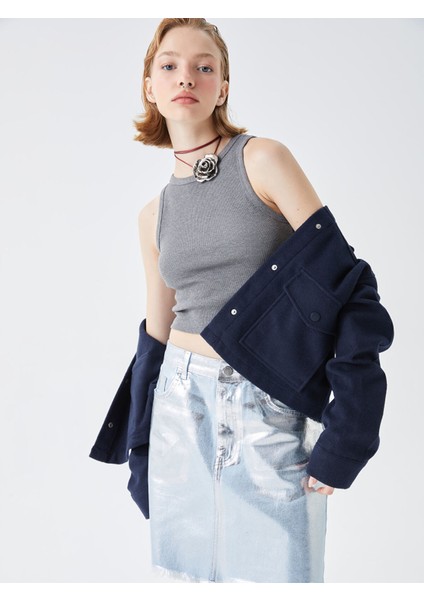 Yeni Sezon Standart Fit Parlak Görünümlü Kadın Jean Etek