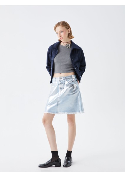 Yeni Sezon Standart Fit Parlak Görünümlü Kadın Jean Etek modelleri