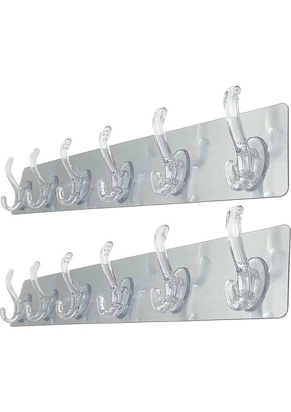 5'li Kendinden Yapışkanlı ve Mutfak Askısı, Iz Bırakmayan, Şeffaf Plastik Duvar Askılığı (2, Gümüş)