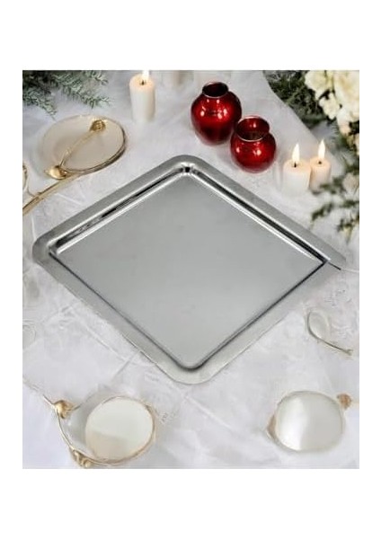 Metal Kare Tepsi Sunumluk, Kahve ve Çay Saati Sunumu Için Şık Tepsi, Dayanıklı ve Temizlenen Mutfak ve Misafir Odası Aksesuarı (Gümüş) fiyatları