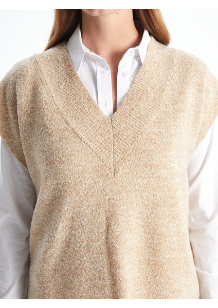 Yeni Sezon Kadın V Yaka Düz Triko Süveter modelleri