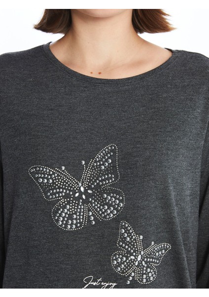 Yeni Sezon Bisiklet Yaka Parlak Taşlı Uzun Kollu Kadın Bluz modelleri