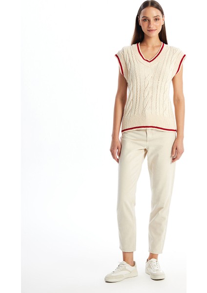 Yeni Sezon V Yaka Kendinden Desenli Kadın Triko Süveter fiyatları