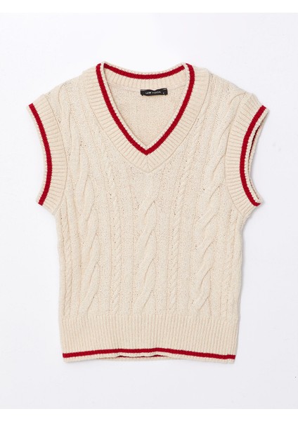 Yeni Sezon V Yaka Kendinden Desenli Kadın Triko Süveter indirimleri