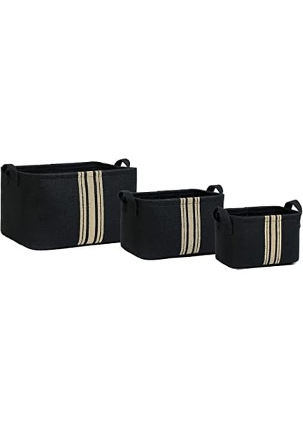 Textile 3'lü Çizgili Siyah Renk Jüt Sepet Set 24 x 17 x 14/30 x 21 x 18/42 x 31 x 25 cm modelleri