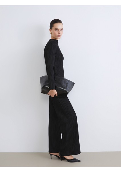 Yeni Sezon Beli Lastikli Dokulu Kadın Pantolon