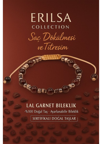 Sertifikalı Saç Dökülmesi Destek ve Kan Akışı Güçlendirme Bilekliği - Lal Garnet ve Terahertz Taşı