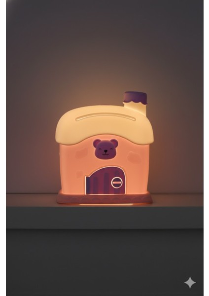 Işıklı Sevimli Ev Temalı Kumbara – Çocuklar ve Yetişkinler Için Tasarruf Kutusu (14.5×9.5×16 Cm)