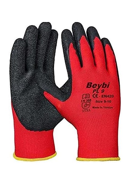 Nitril Poly Pl9 10 Kırmızı Siyah Iş Eldiveni Tekli Paket Camcı Eldiveni