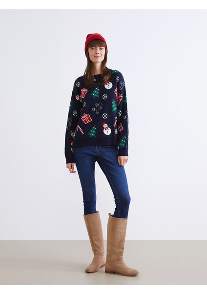 Yeni Sezon Bisiklet Yaka Yılbaşı Temalı Kadın Triko Kazak fiyatları