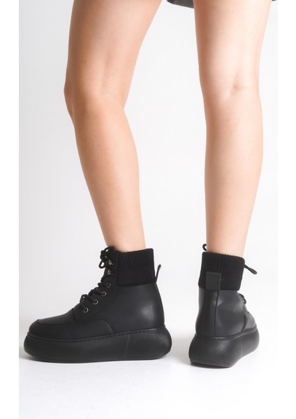 Kadın Platform Kalın Taban Bağcıklı Triko Detaylı Günlük Bot & Bootie fırsatları