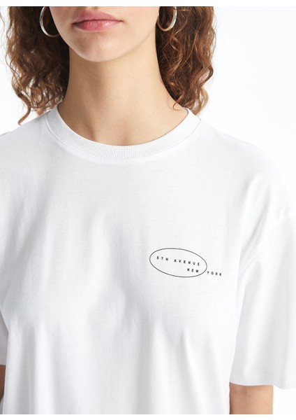 Yeni Sezon Bisiklet Yaka Baskılı Kısa Kollu Oversize Kadın Tişört modelleri