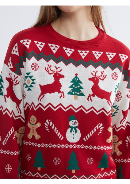 Yeni Sezon Bisiklet Yaka Yılbaşı Temalı Kadın Triko Kazak modelleri