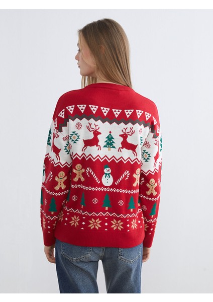 Yeni Sezon Bisiklet Yaka Yılbaşı Temalı Kadın Triko Kazak fırsatları