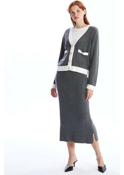 Yeni Sezon V Yaka Renk Bloklu Uzun Kollu Kadın Triko Hırka modelleri