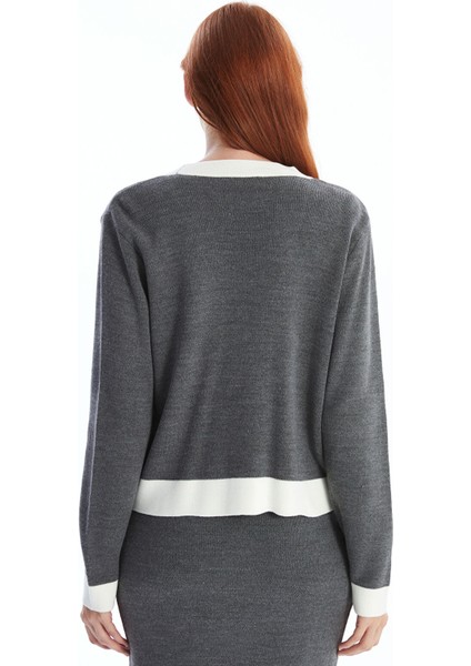 Yeni Sezon V Yaka Renk Bloklu Uzun Kollu Kadın Triko Hırka indirimleri