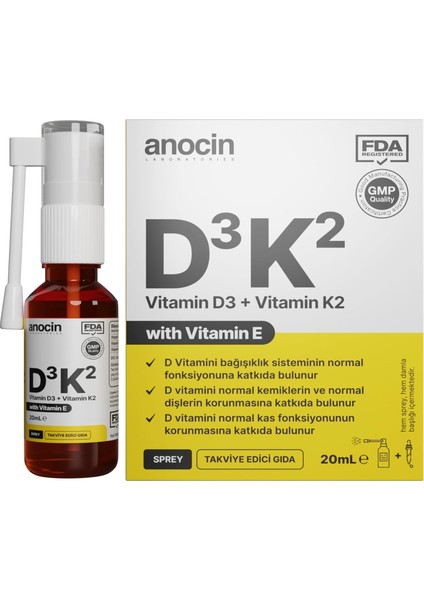 Anocin Vitamin D3 K2 Vitamin E, 1000 Iu 2m Mcg Damla 20 ml D3 K2 Vitamin D3K2 modelleri