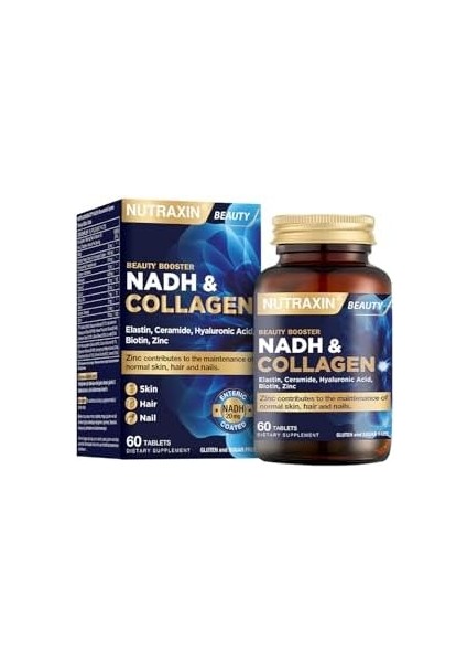 Nutraxin Nadh & Collagen | Tip I-Iıı Kolajen + Nadh + Hyaluronik Asit | Cilt, Saç, Tırnak ve Enerji Desteği | 60 Tablet fiyatları