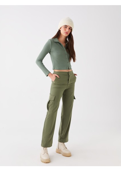Yeni Sezon Standart Fit Gabardin Kadın Kargo Pantolon