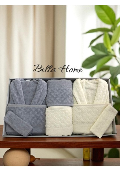 8 Parça Hasır Aile Bornoz Seti - Çeyiz Seti - %100 Pamuk - Orijinal Lüks Kutu