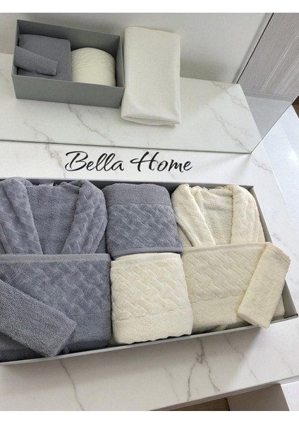 8 Parça Hasır Aile Bornoz Seti - Çeyiz Seti - %100 Pamuk - Orijinal Lüks Kutu fiyatları