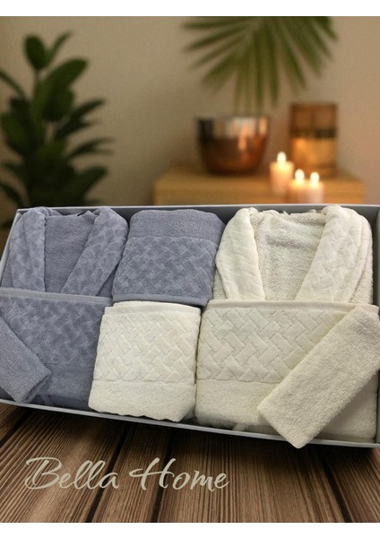 8 Parça Hasır Aile Bornoz Seti - Çeyiz Seti - %100 Pamuk - Orijinal Lüks Kutu modelleri