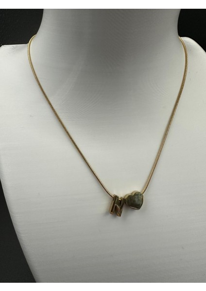 Altın Renk N Harfi ve Kalp Detaylı Çelik Kolye fiyatları