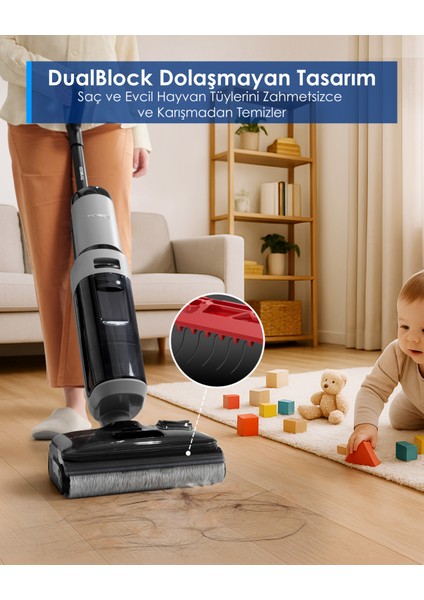 Floor One I5 Stretch Plus Kablosuz Islak Kuru Süpürge, Zemin Temizleyici Paspas, 20KPA Güçlü Emiş, Hyperstretch 180° Yatırılabilir Tasarım, Anti-Tangle Saç Dolaşma Önleyici modelleri