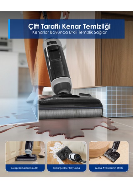 Floor One I5 Stretch Plus Kablosuz Islak Kuru Süpürge, Zemin Temizleyici Paspas, 20KPA Güçlü Emiş, Hyperstretch 180° Yatırılabilir Tasarım, Anti-Tangle Saç Dolaşma Önleyici