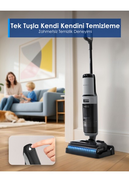 Floor One I5 Stretch Plus Kablosuz Islak Kuru Süpürge, Zemin Temizleyici Paspas, 20KPA Güçlü Emiş, Hyperstretch 180° Yatırılabilir Tasarım, Anti-Tangle Saç Dolaşma Önleyici