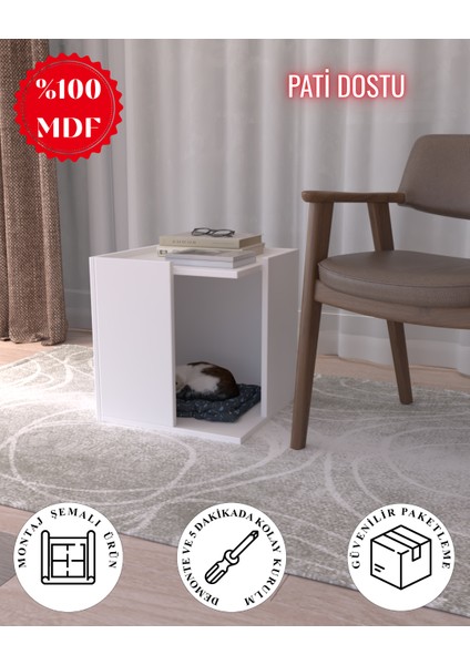 Pati Dostu Ikili Konfor Sehpa Beyaz | %100 Mdf