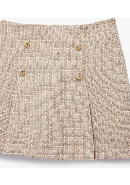 Kareli Düğme Detaylı A Kesim Mini Etek modelleri