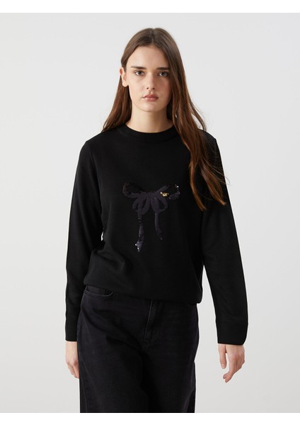 Yeni Sezon Bisiklet Yaka Pul Işlemeli Kadın Triko Kazak